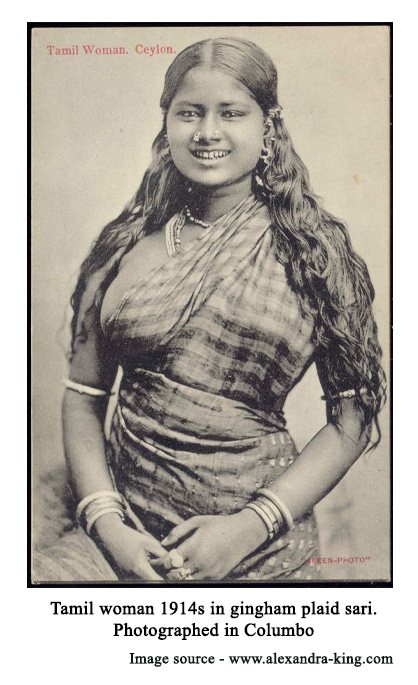 Tamil women 1914s in gingham plaid sari