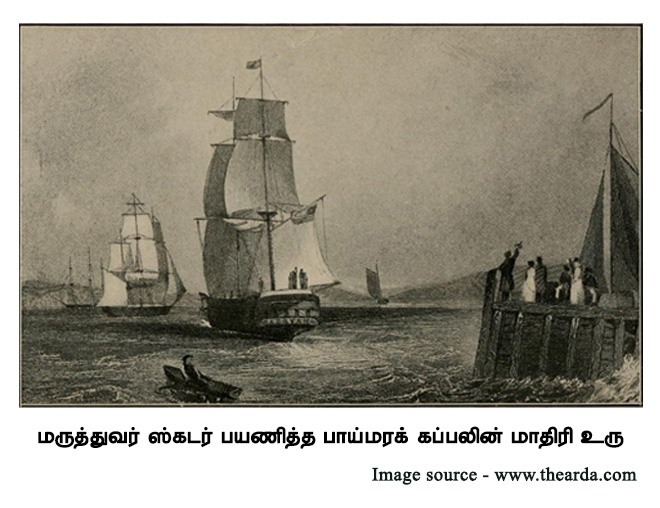 மருத்துவர் ஜோன் ஸ்கடர் பயணித்த பாய்மரக் கப்பலின் மாதிரி உரு