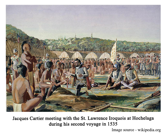 Jacques Cartier meeting with the St. Lawrence Iroquois at Hochelaga during his second voyage in 1535