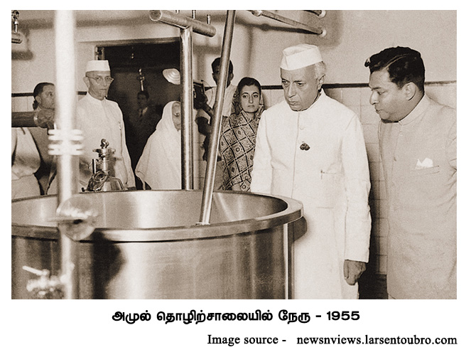Jawaharlal Nehru inspects AMUL plant in 1955.